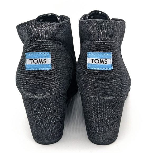 Toms Desert Metallic Black Wedge Linen Ankle Boots Women's Size 11. - Picture 3 of 6